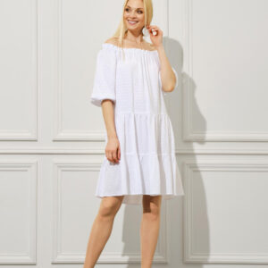 Crisp White Off-Shoulder Embroidered Mini Dress