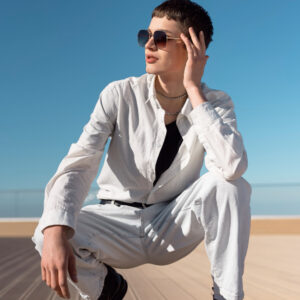 Relaxed White Crinkle-Effect Shirt