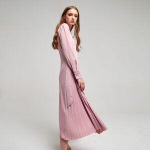 Elegant Blush Pink Pleated Satin Midi Dress