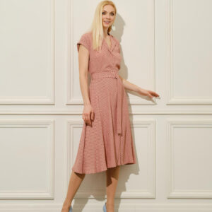 Chic Pink Polka Dot Belted Midi Shirt Dress