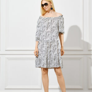 Chic Off-Shoulder Palm Print Tiered Mini Dress