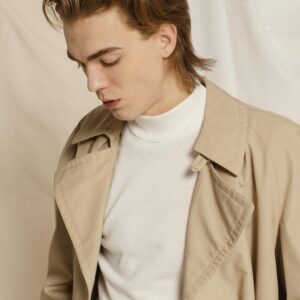 Double-breasted belted trench coat
